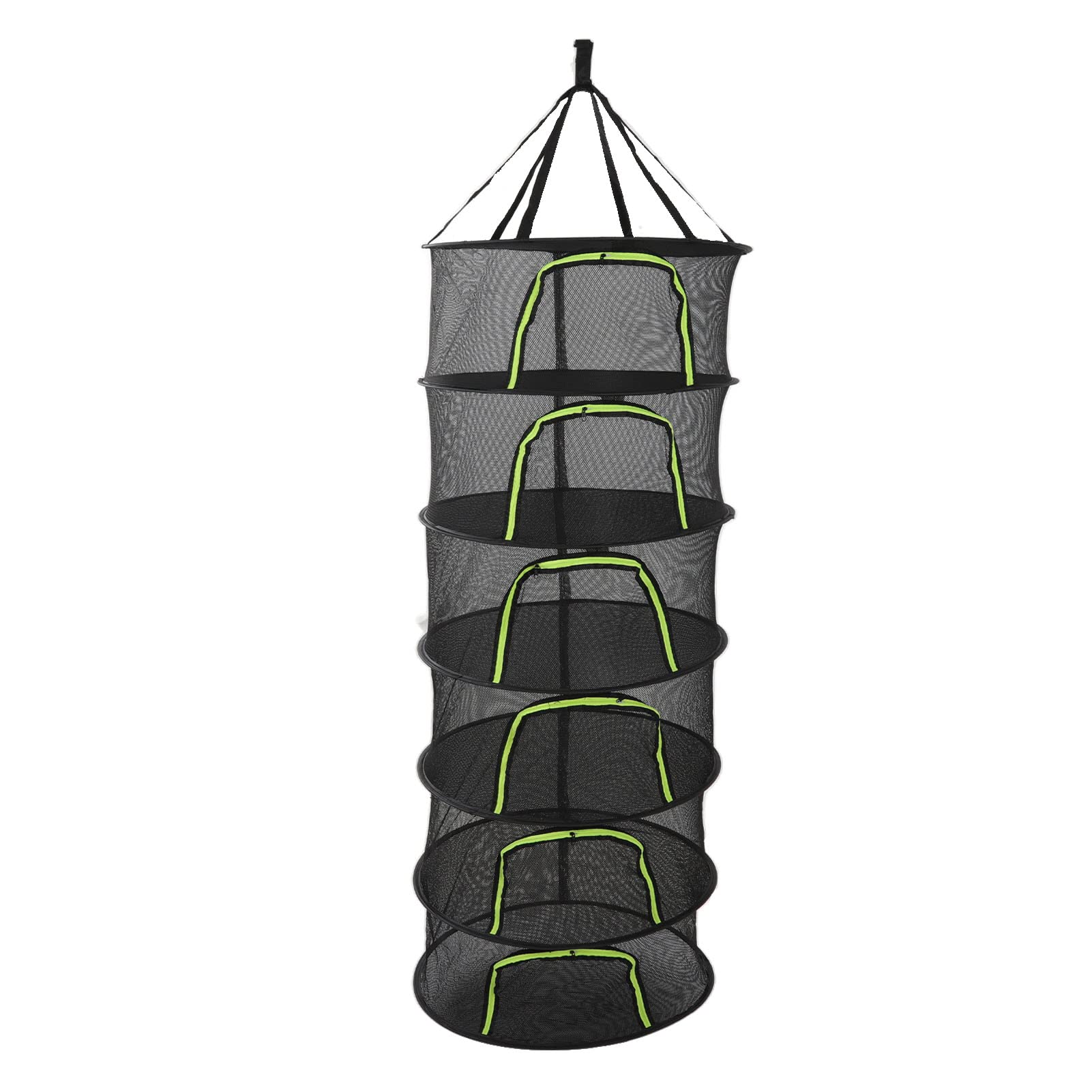 2ft 4/6 Layers Herb Drying Rack, Mesh Hanging Plant Dryer Net, Foldable Mesh Hanging Drying Net with Multilayer Green Zipper & Storage Bag, for Drying Herbs, Sprouts, Beans, Plants(6 Layers)