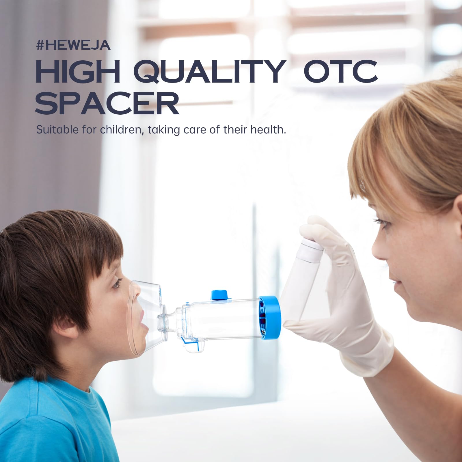Handheld Inhaler Spacer for Infants, Children, and Adults - Anti-Static - Portable Design for Home, School, and Travel - Soft Silicone Mask - Nessi OTC Spacer - Easy to Clean (Blue Kids)