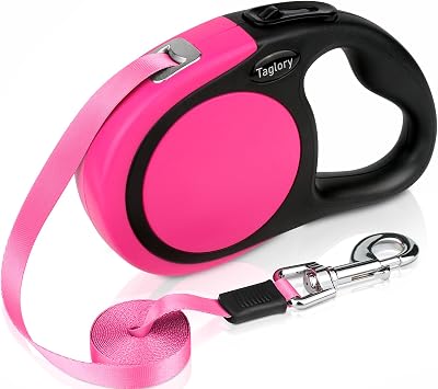 Taglory Retractable Dog Lead 5 m Pink 45 kg Anti-Tangle Heavy Duty Nylon