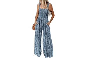 Dokotoo Women's Casual Loose Overalls Jumpsuits One Piece Sleeveless Printed Wide Leg Long Pant Rompers With Pockets