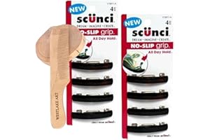 WESTLAKE ART No Slip Grip Hair Barrettes For Women, Set Of 4, Bundled With Wooden Comb – Hair Barrette Clips For Thick, Coarse, Curly Hair – For Styling, Comfortable Hold [Pack Of 2]