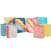 Hallmark Assorted Birthday Gift Bags for Kids (8 Bags: 4 Medium 9", 4 Large 13") Rainbow, Stripes, Polka Dots, Yellow, Pink, Blue
