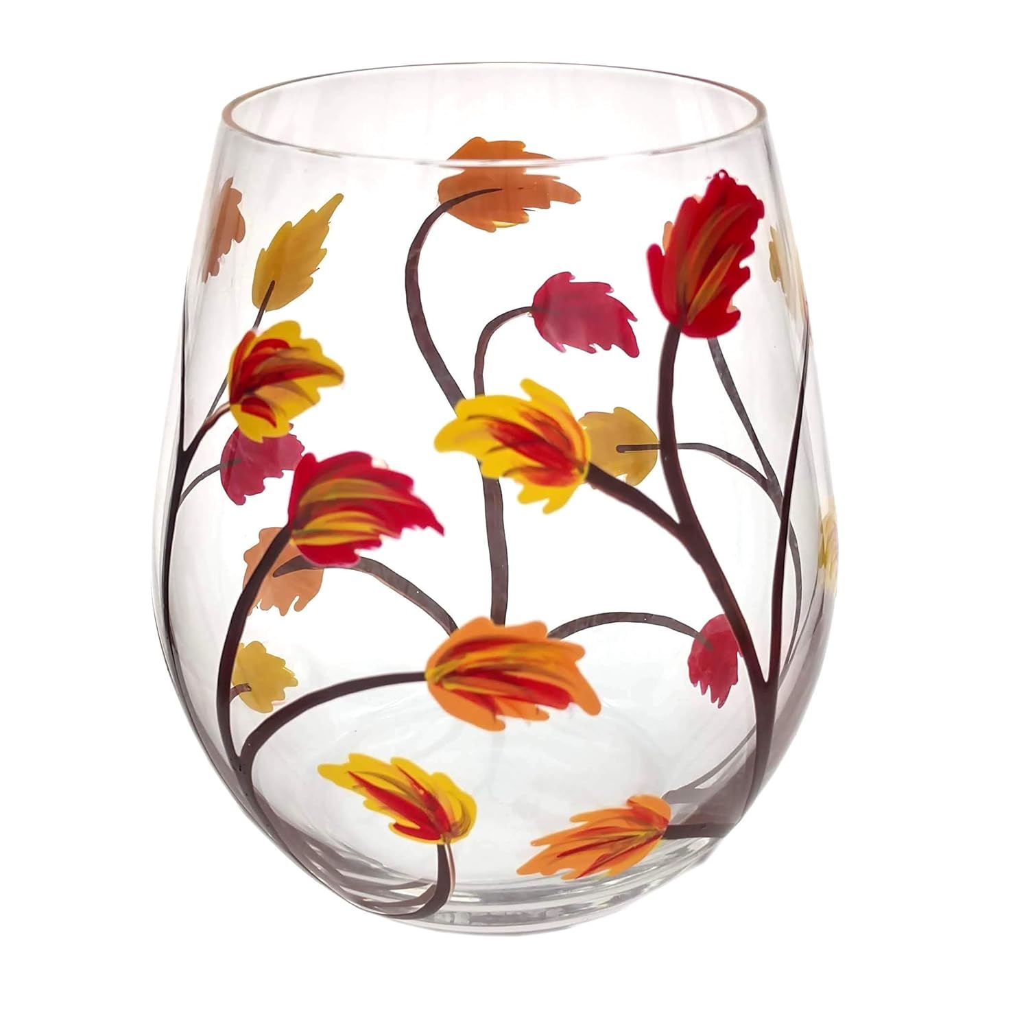 Fall Leaf Stemless Hand Painted Wine Glass 18 ounce
