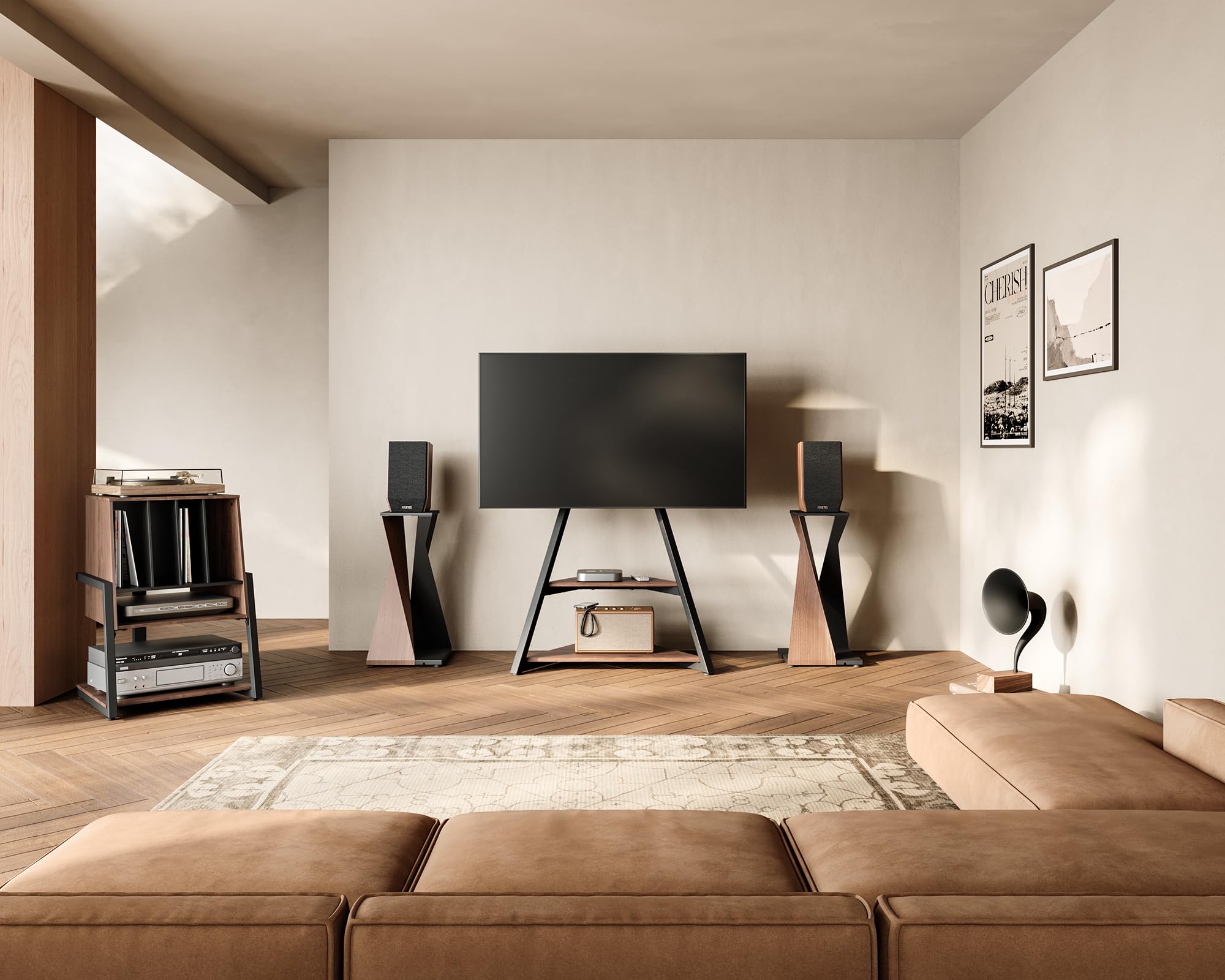 FITUEYES DESIGN Plattenspieler Tisch Hifi Rack Für Plattenspieler Schallplatten Kompaktanlage Plattenspieler Regal Modern elegant Eiffel Serie 9