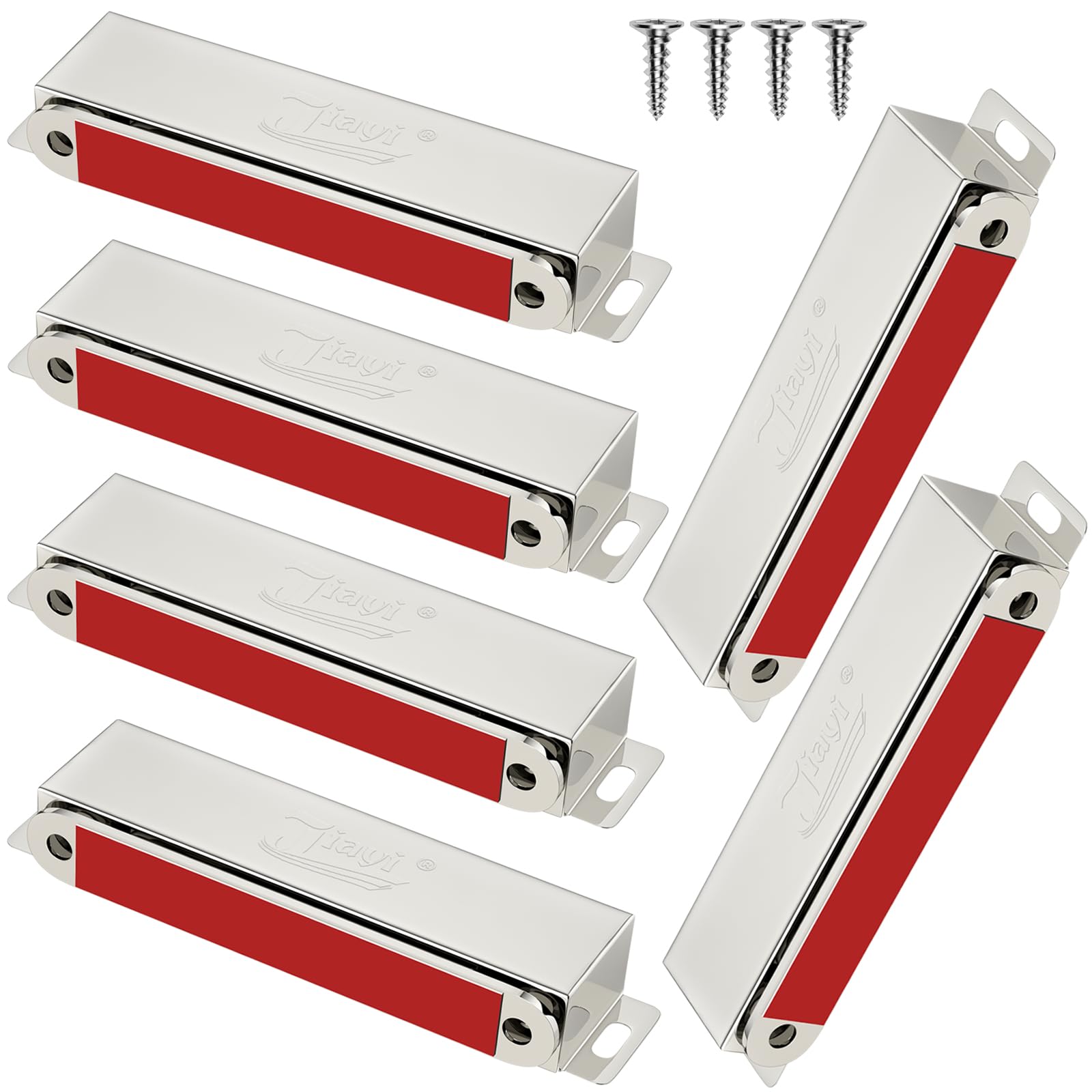 Magnetic Door Catch Jiayi Cupboard Magnet 28KG Pull +40KG Pull (6 Pack - Large-97mm, Silver)