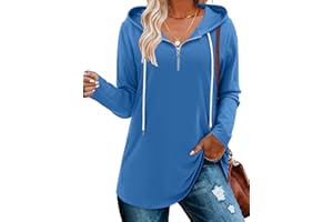BETTE BOUTIK Womens Quarter Zip Tunic Hoodies Pullover Long Hooded Sweatshirts S-3XL