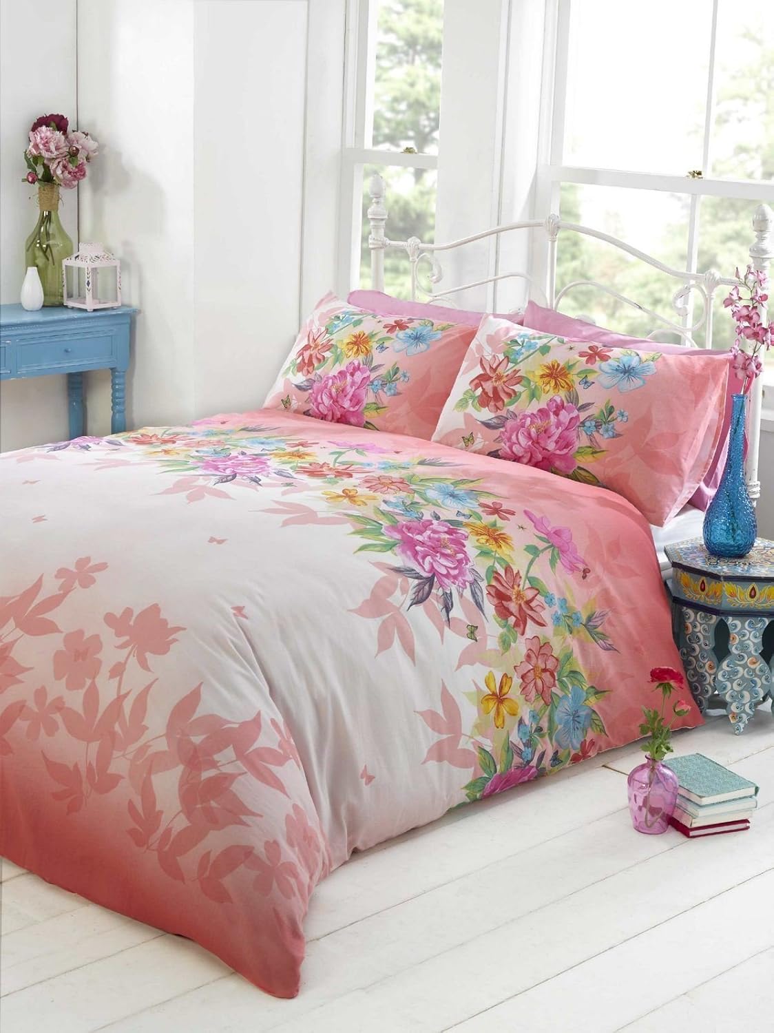 Homespace Direct Rapport Floral Pink King Size Quilt Duvet Cover & 2