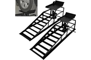 HAQQI 2 Pack Hydraulic Car Ramps with 5 Ton Jack – Adjustable Height 9.8" to 15", Heavy Duty Steel Service Ramps for Cars, SUVs, Trucks – 10,000 lbs Capacity, Garage Lift Tool