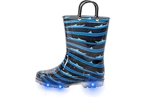 FUNCOO PLUS Toddler Kids Rain Boots Boys Girls Light Up Waterproof Boot with Handles