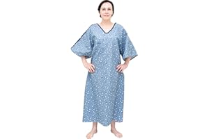 AMU Solutions 3 PK Pack Unisex Washable Hospital Gowns with IV Access & Telemetry Pocket Soft Fabric, Snaps On Shoulders Blue
