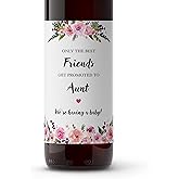 Pregnancy Announcement Wine Bottle Labels – Set of 6 – Only The Best Friends Get Promoted to Aunt – Floral Baby Reveal Stickers – Gender Neutral Wine Labels – Waterproof A140-6F
