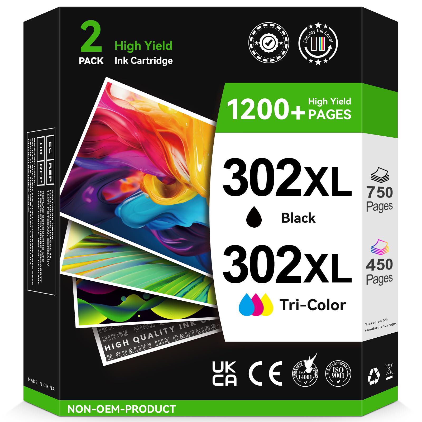 302XL High Yield Ink Cartridges Black and Tri-Colour, Replacement for HP 302 Ink Cartridges Combo Pack Original, Printer Ink 302 XL for OfficeJet 3831 5232 4650, DeskJet 3630 3636 3639, Envy 4524 4527