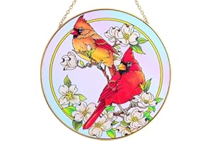 COOWIND Cardinal Suncatchers for Windows,6.3” Stained Glass Window Hangings,Hand-Painted Glass Panel Perfect for Home Décor and Gifts