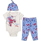Marvel Avengers Hulk Captain America Spider-Man Baby Bodysuit Pants and Hat 3 Piece Outfit Set Newborn to Infant