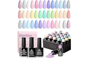beetles Gel Polish Set - 23Pcs Macaroon Color Gel Nail Kit with Glossy Matte Top Coat Base Coat Yellow Pink White Purple Blue Glitter Bright Uv Nails Paradise Pastel Gel Christmas Gifts for Women