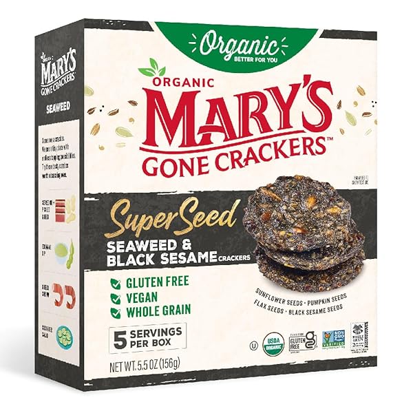 MARYS GONE CRACKERS, CRACKERS SUPER SEED BLACK SESAME SEAWEED ORGANIC, 5.5 OUNCE