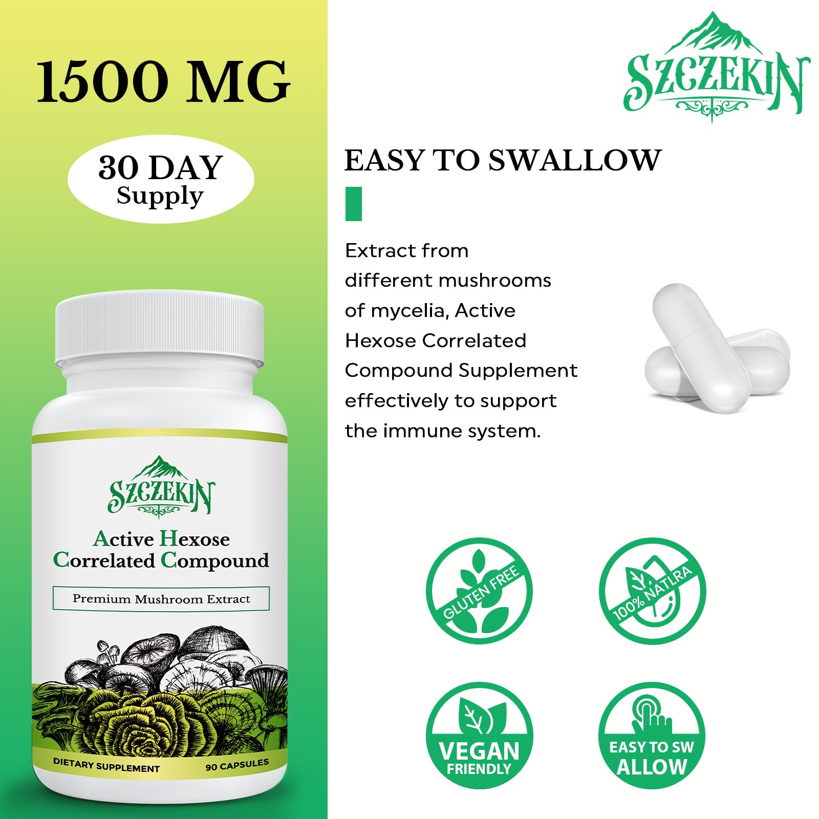 Active Hexose Correlated Compound 1500 mg Supplement, Natural 8 Mushroom Extract Supplement, Immune System, Liver Function, Natural Killer and T Cells Activity, 90 Veggie Capsules