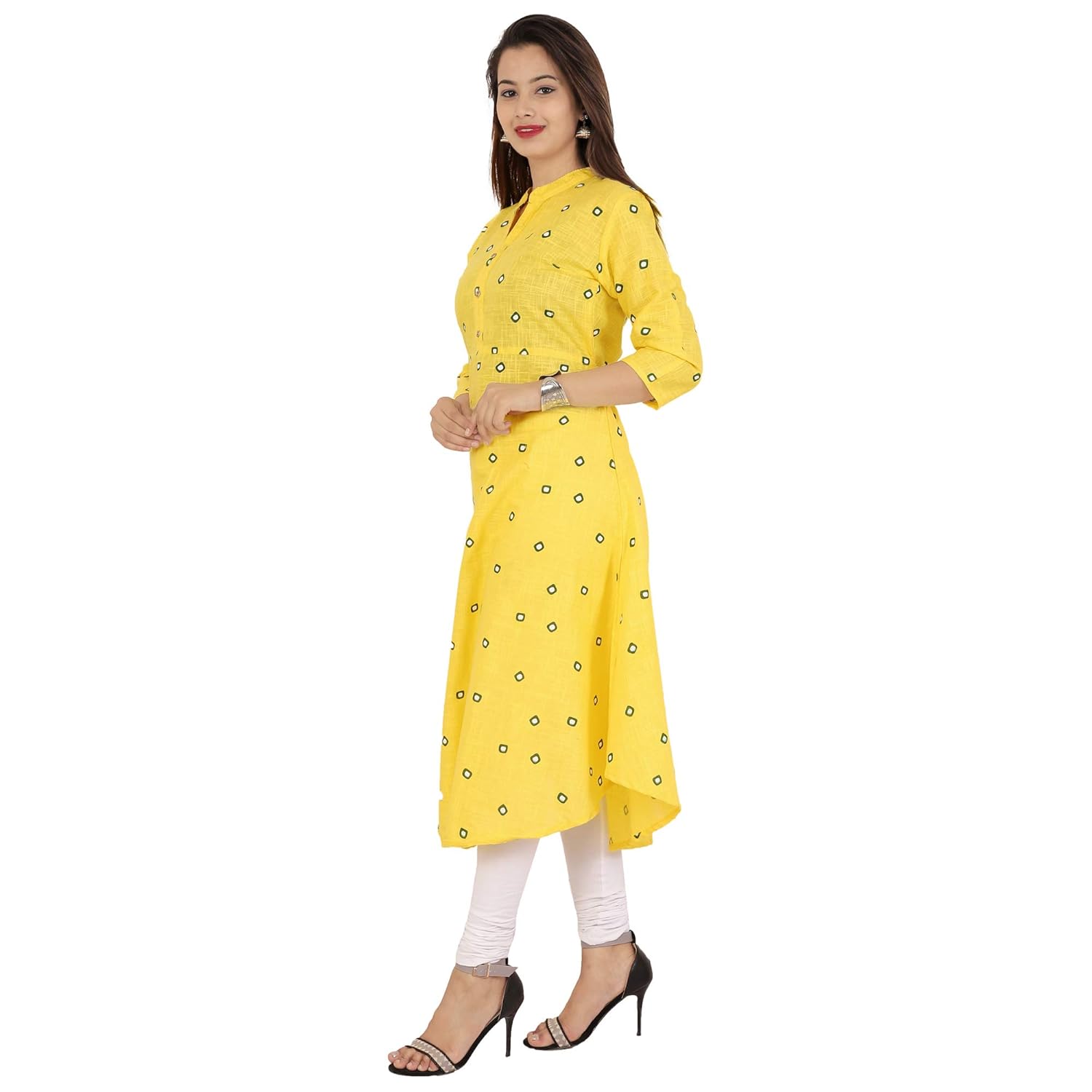 scion women's partywear anarkali yellow printed kurti for women