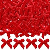 JOICEE 120 Pcs Christmas Mini Velvet Bows for Crafts, 1.4 Inch Christmas Red Velvet Ribbon Bows with Box Stickers Xmas Small Twist Tie Bows Decorations for Tree Wreath Garland Gift Wrapping