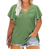 DOLNINE Womens Plus-Size Tops Ruffle Short Sleeve Summer Casual V Neck Loose Shirts