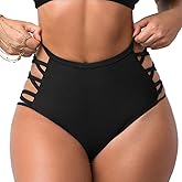 COLO Women Sexy Bikini Bottoms Lace Strappy Sides High Waisted Retro Bathing Suit Underwear Swimsuit