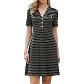 Allegra K Sweater Dress for Women Short Sleeve V Neck A-Line Striped Knit Dresses