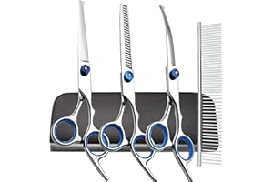 5 in 1 Dog Grooming Scissors Set with Safety Round Tips Stainless Steel Pet Grooming Kit Used for Dogs Cats Pets with Cutting
