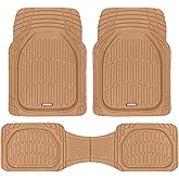Motor Trend FlexTough Floor Mats for Cars, Beige Deep Dish All-Weather Mats, Waterproof Trim-To Fit Automotive Floor Mats for Cars Trucks SUV, Universal Floor Liner Car Accessories