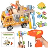 Rincalivestra Kids Tool Set, 40 Pcs Wooden Toddler Tool Bench, Toy Drill | Toddler Tool Set in a 3-in-1 Storage Truck; Toy Drill, Saw, Hammer &amp; Wrench; Montessori STEM Pretend Play Gift, Ages 3-5