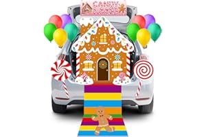 SEALMIC Halloween Candy Land Trunk or Treat Car Decorations Kit, Gingerbread House Kit Cutout Candyland Trunk or Treat Decorations with Sweet Candy Lollipop for SUV Car Archway Garage Door Party