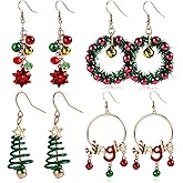 Christmas Earrings For Women Dangle Earrings Holiday Earrings Christmas Tree Wreath Bow Jingle Ball Earrings Christmas Jewelry Decorations 4 Pairs