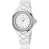 OUPAI White Ceramic Watches for Women, Fashion Ladies Watch Elegant Dress Women's Wristwatches with Diamond Waterproof Quartz