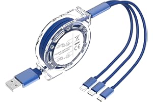 3 in 1 Retractable USB Charging Cable Fast Charger Cord 1M with USB C Micro USB and Lightning for iPhone Samsung Cell Phones 