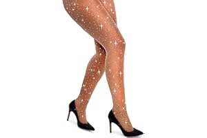 DancMolly Sparkly Rhinestone Fishnet Stockings for Women, Ultra Strong No Snag Fish Net Tights Sexy Rave Party Concert Outfit