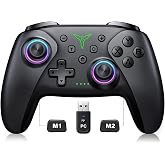 PC Controller, Wireless Bluetooth Controller, 1000mAh Battery, with Hall Effect Joysticks &amp; Triggers, No Dead Zone, No Stick Drift, Controller for PC, Switch, iOS and Android, Cool Dynamic Light