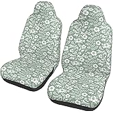 MAGIFUN Floral Auto Seat Covers Cute Leaf Front Seat Protector Fit for Cars Sedan SUV Van Set of 2 Pcs, Sage Green Cloth Automotive Vehicle Seat Covers for Cars Interior Cover