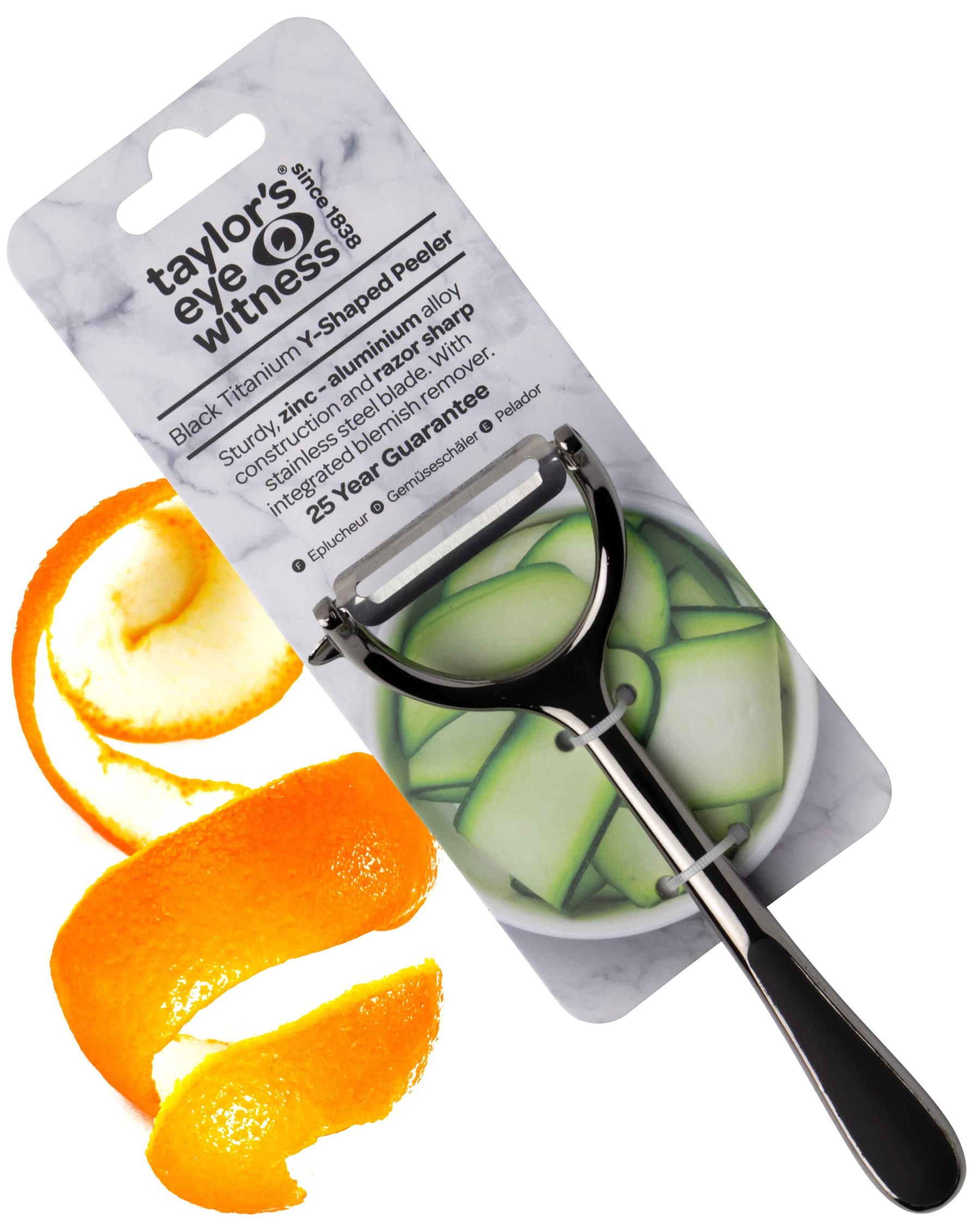 Premium Y Shaped Vegetable Peeler - Taylors Eye Witness, Great Go-to Kitchen Gadget, with Sturdy Zinc Aluminum Construction with Black Colouring, Glides Easily Over Apple, Carrot Or Potato.