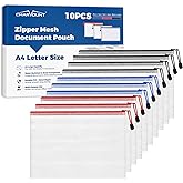 Charmount A4 Mesh Zipper Pouch Bags, Waterproof Plastic Document Organizer Folders, Multipurpose File Bags for Office, School, Toys, Board Games, Puzzles, Travel, and Home Storage Supplies-10 Pack