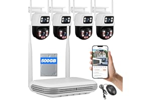 Fuers Wireless WiFi Security Camera System, 8CH HD NVR Kit, 4Pcs 5MP CCTV Home Dual Lens Security Camera System for Indoor/Outdoor Use, Night Vision, Waterproof, Motion Detection, 500G Hard Drive