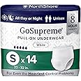 NorthShore GoSupreme Overnight Incontinence Underwear, 8-Hour Pullup Style, Small, 14 Count Bag, White, 22-32 inches, Unisex Adult Diapers