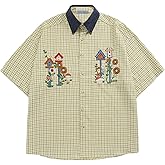 Aelfric Eden Shirts Plaid Embroidery Short Sleeve Shirt Casual Graphic T-Shirts Men Button Down Tee Tops Oufits