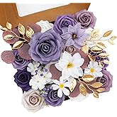 Floweroyal Artificial Flowers Combo Purple Flowers Mix Silk Flowers Fake Roses with Stems for DIY Wedding Bridal Bouquets, Baby Shower, Floral Arrangement, Table Centerpieces, Home Decorations