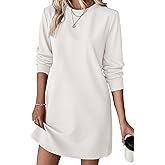 BLENCOT Womens Casual Pullover Sweatshirt Dress Crewneck Long Sleeve Trendy Fall Textured Solid Mini Dresses with Pockets
