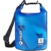 VILLEY Dry Bag Waterproof 5L Roll Top Sack Keeps Gear Dry Lightweight Sack for Kayaking Boating Camping Swimming and Beach Adventures Blue Transparent