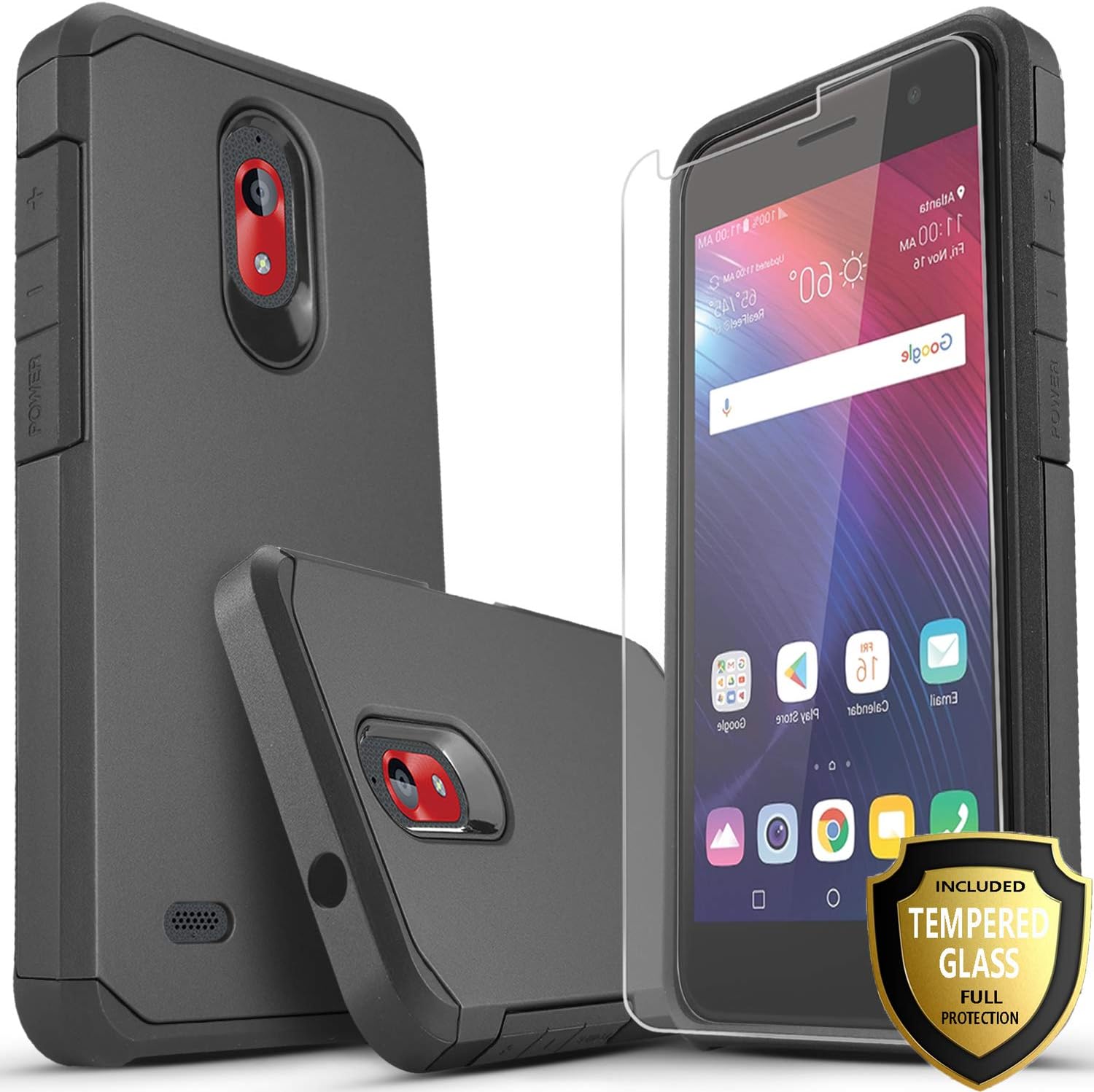 Coolpad Illumina Case with [Temerped Glass Screen Protector] Dual Layers Impact Advanced Protective Phone Cover-Black
