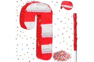 Qeeenar Christmas Piñata 16 Inch Christmas Piñata with Stick Blindfold and Confetti Pack for Birthday Xmas Holiday Game(Candy Cane)