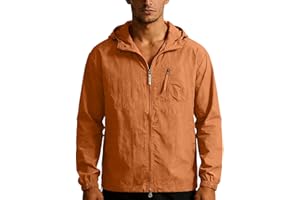 Men's Packable Hooded Jacket Sunscreen Lightweight Shell Jacket with Zip Pockets Golf Cycling Zipper Windbreaker