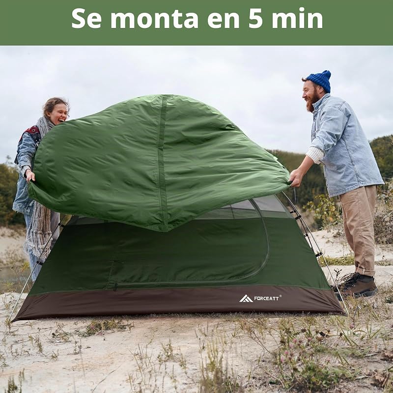 Tienda de Campaña, Tienda Campaña 2 Personas, Carpa Ultraligera 3-4 Temporadas, Resistente al Agua y al Viento Fácil de Instalar, Adecuada para Viajes, Camping, Senderismo