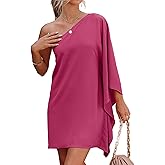 Jhsnjnr Women's Short Wedding Guest One Shoulder Dresses Formal Batwing Sleeve Club Party Cocktail Dress