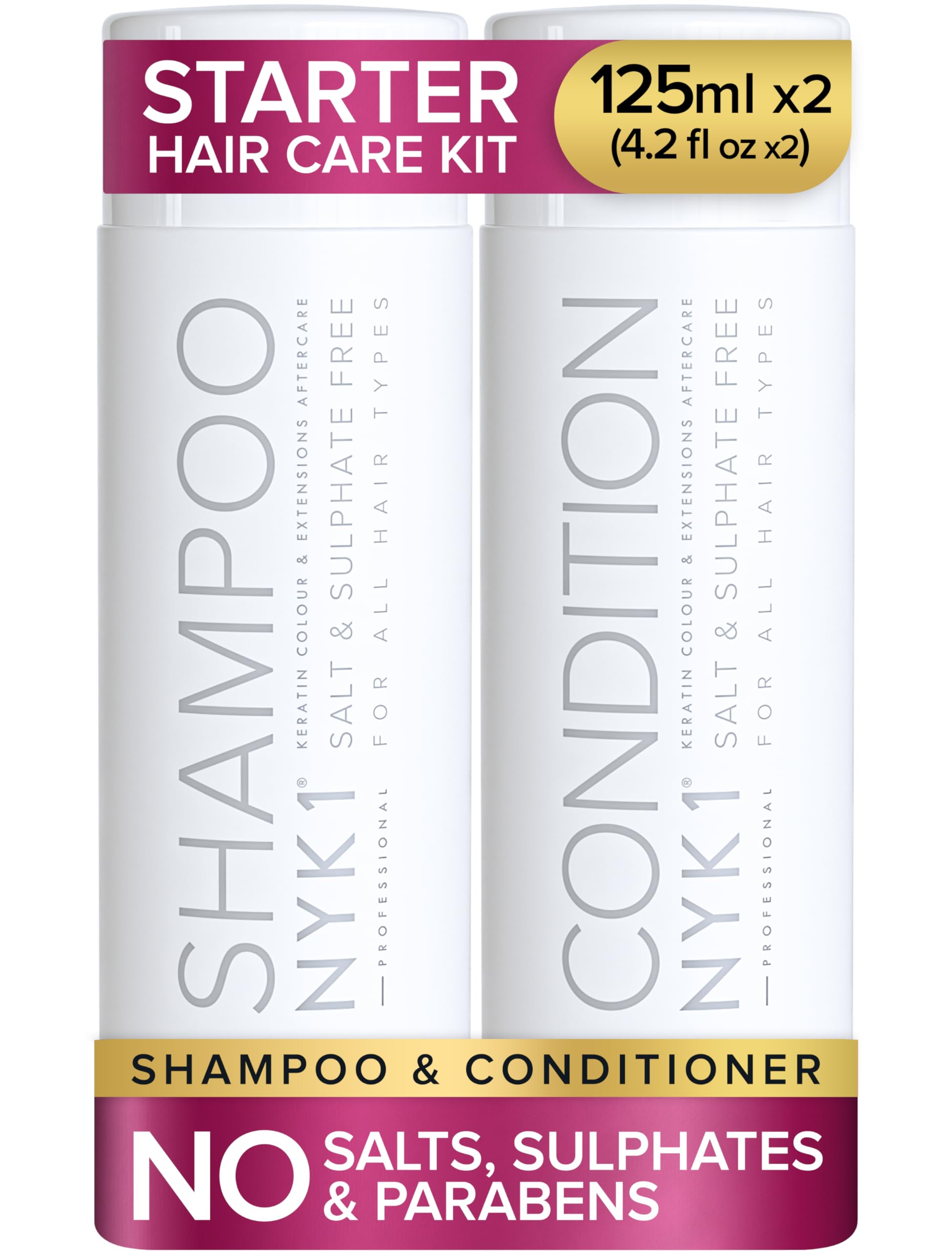 NYK1 Salt & Sulphate Free Hair Shampoo And Conditioner (Starter Set - 125ml x2) Sulfate Free Shampoo And Conditioner Sets For Extensions, Colour & Keratin Treatment - Gentle Cleansing & Non-Stripping